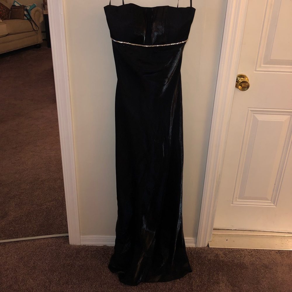Beautiful black satin strapless Faviana gown